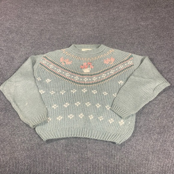 Colleens Collectables Sweater Womens Medium Blue Hand Knit Floral Embroidered - Picture 1 of 12